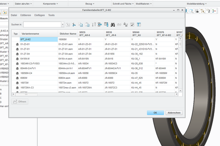 Creo Parametric Familientabelle