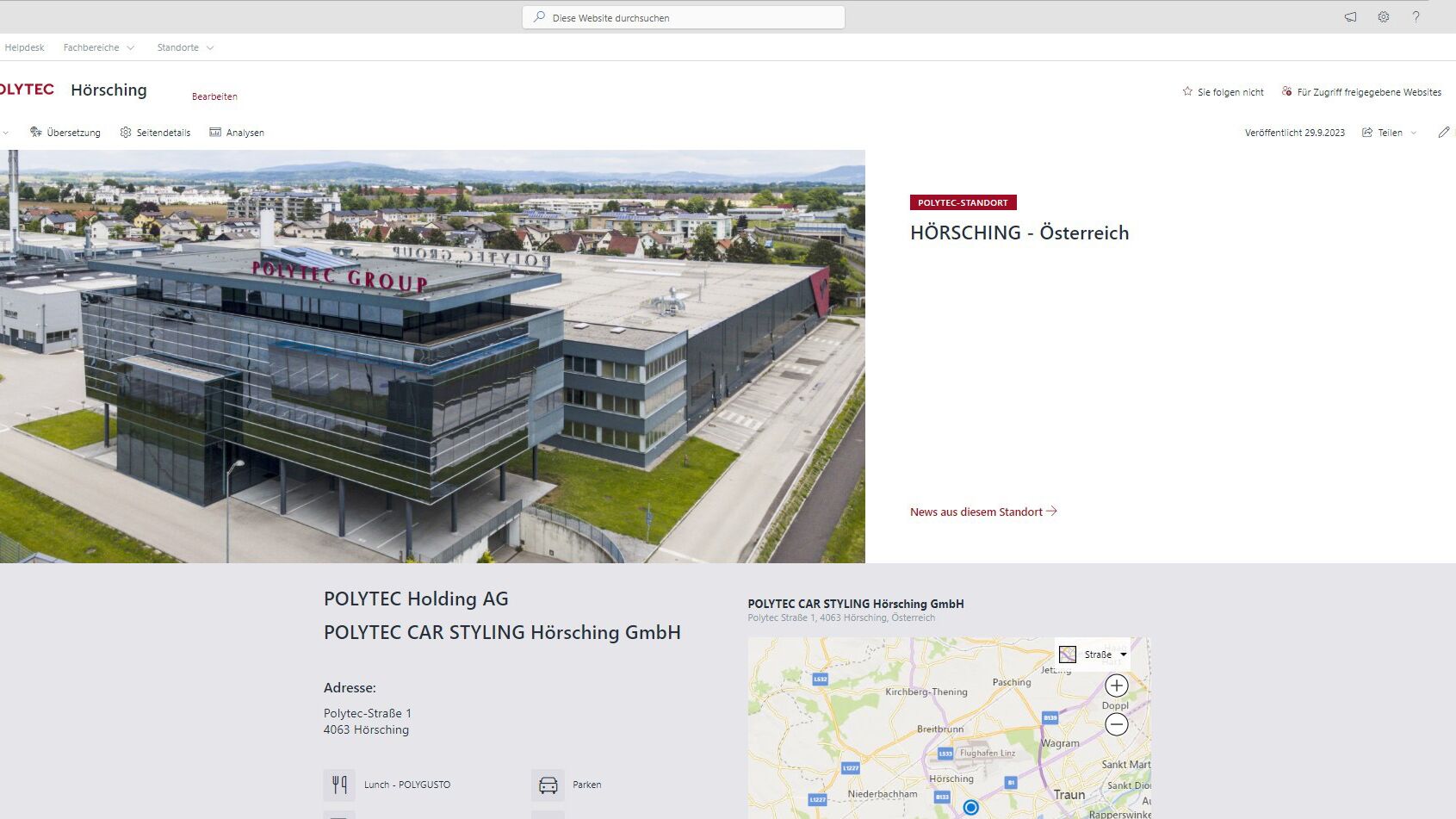 Intranet Anwendung bei Polytec Standort-Seite
