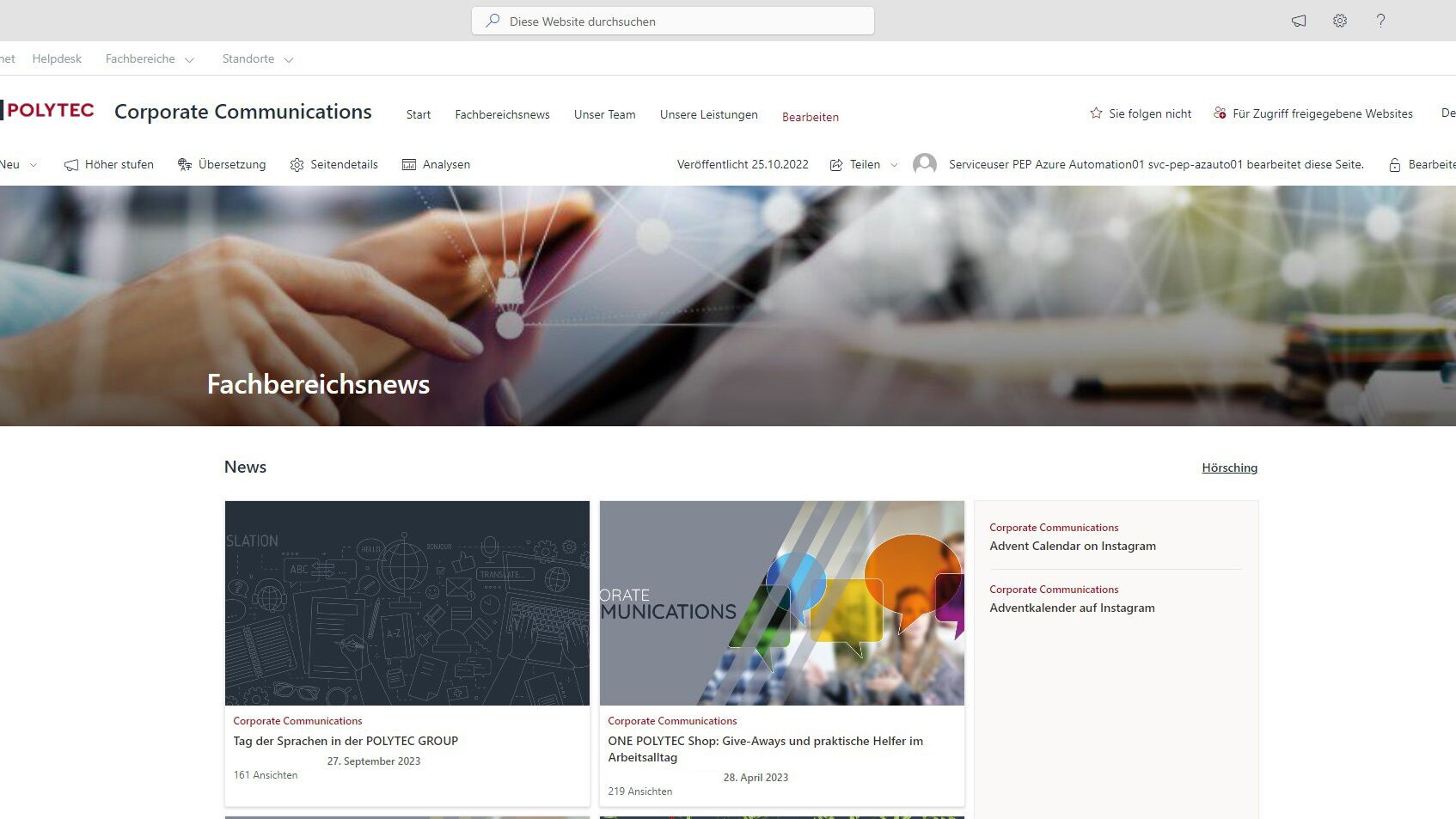 Intranet Anwendung bei Polytec News-Seite