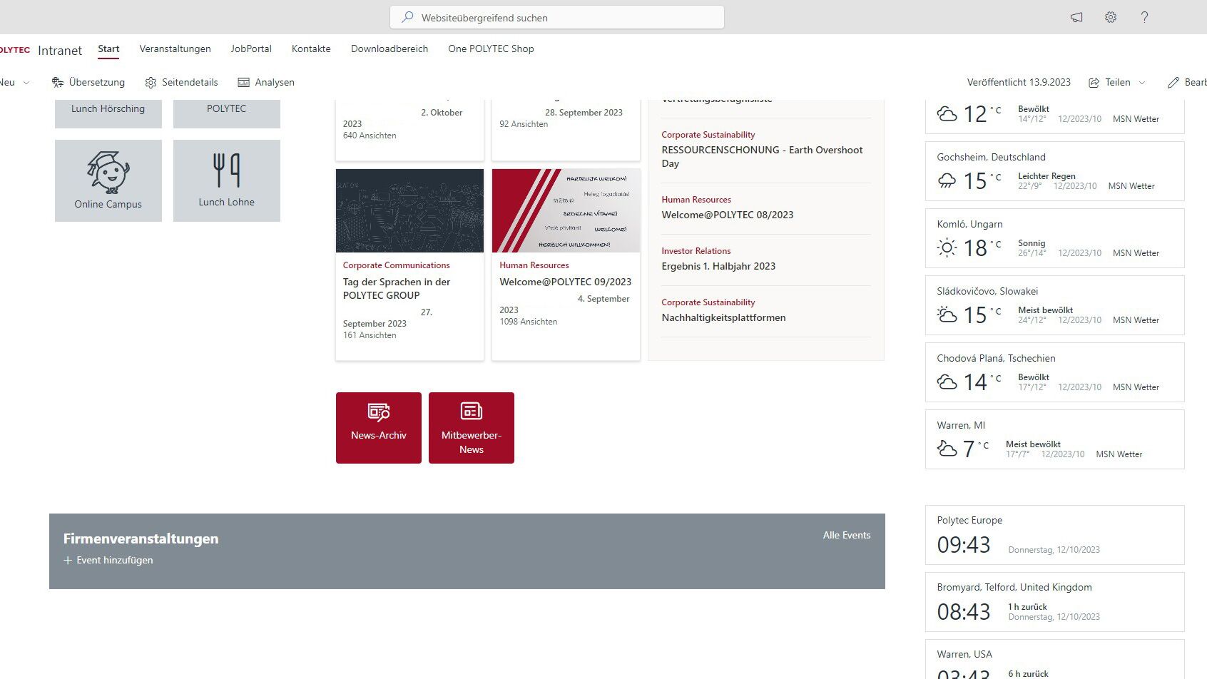 Intranet Anwendung bei Polytec