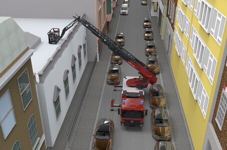 Bild aus einer Animation, die eine Rettungssituation in der bekannten Savile Row, London
